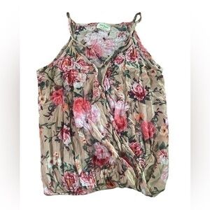 Free Kisses Criss Cross Front Floral Tank Top - Juniors Size Medium